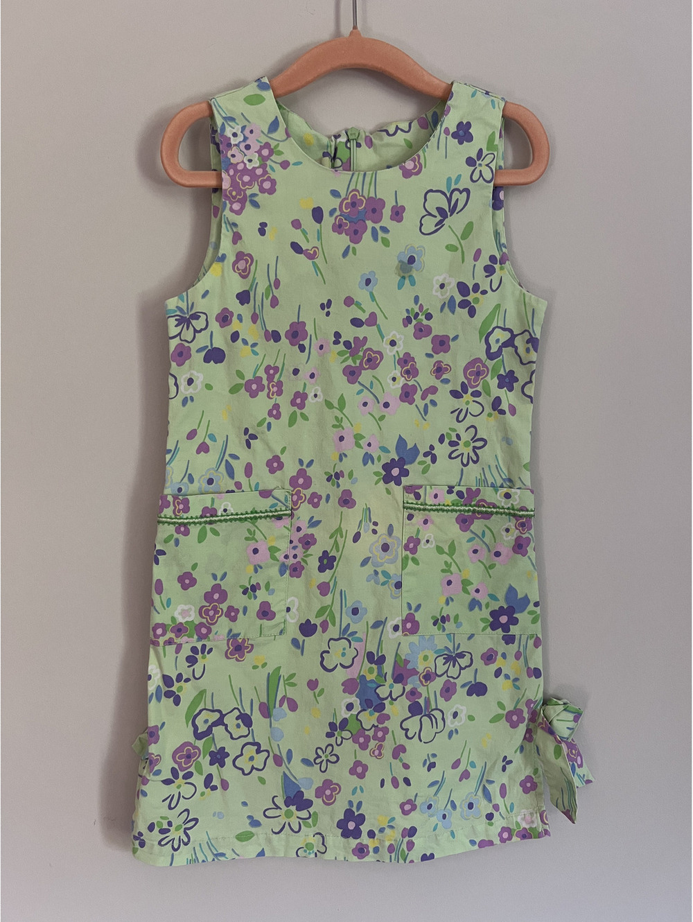 Vintage Jonathan Martin Girls Green Floral Shift Dress, 6x